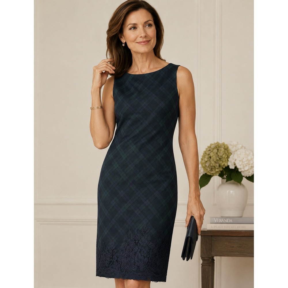 Talbots Wool Tartan Plaid Dress Size 10 Petite Lace Dark Academia Twee Office